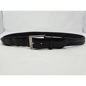 GREG NORMAN MENS GOLF BELT SIZE 40 SILVER BLACK LEATHER WEAVE WOVEN 1.25" WIDE